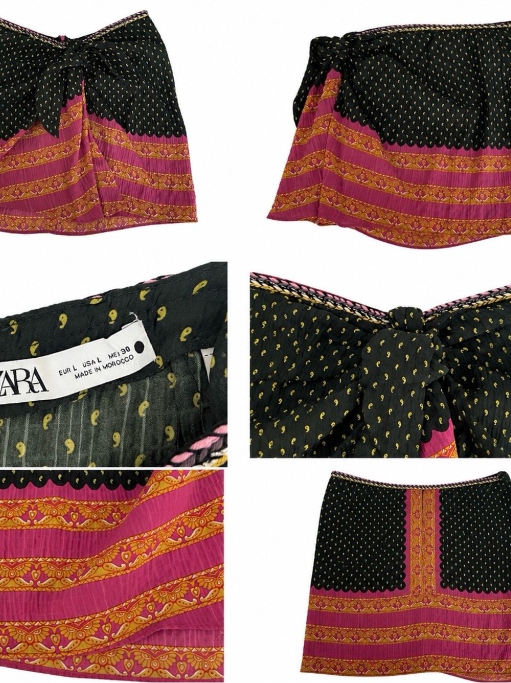ZARA Black, Fuchsia & Yellow Patterned Mini Skirt